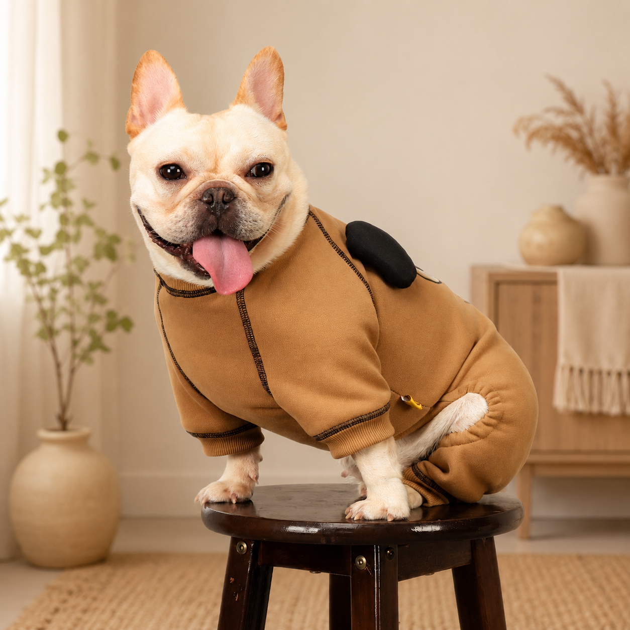 French Bulldog Printed Four-Leg Dog Jumpsuit – Cozy Pet Outfit for Fall & Winter