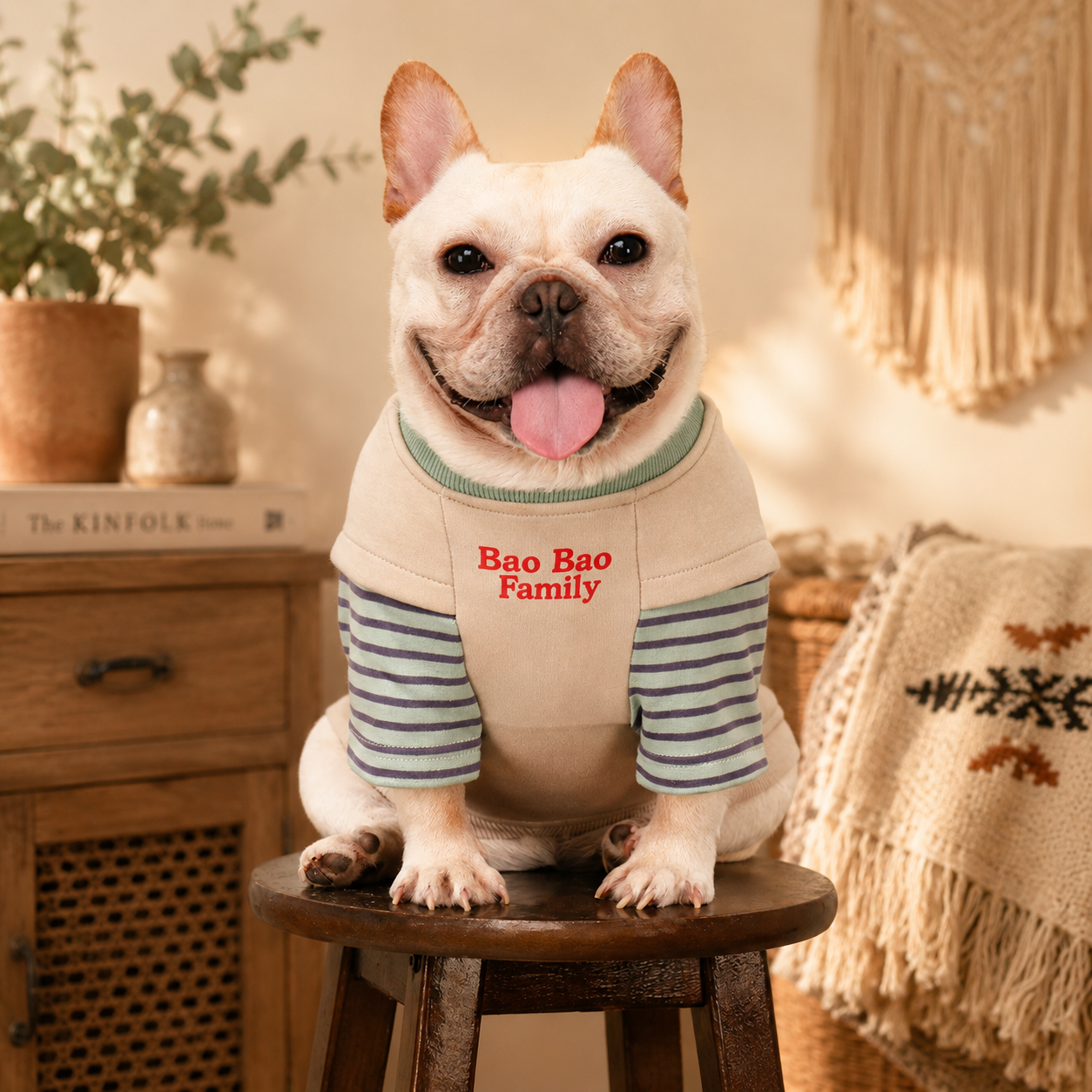 French Bulldog Embroidered Patchwork Sweatshirt