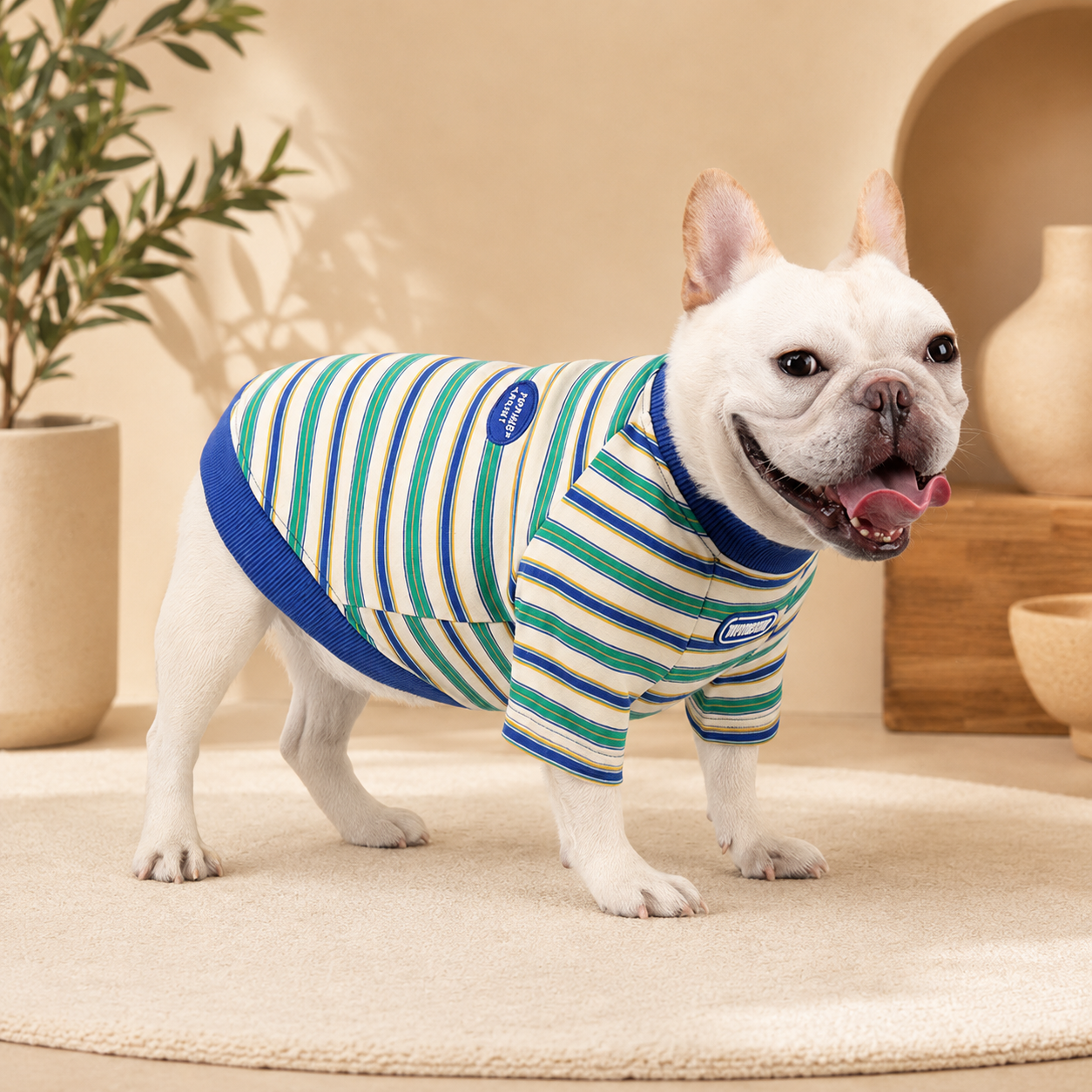 French Bulldog Striped Knit Hoodie