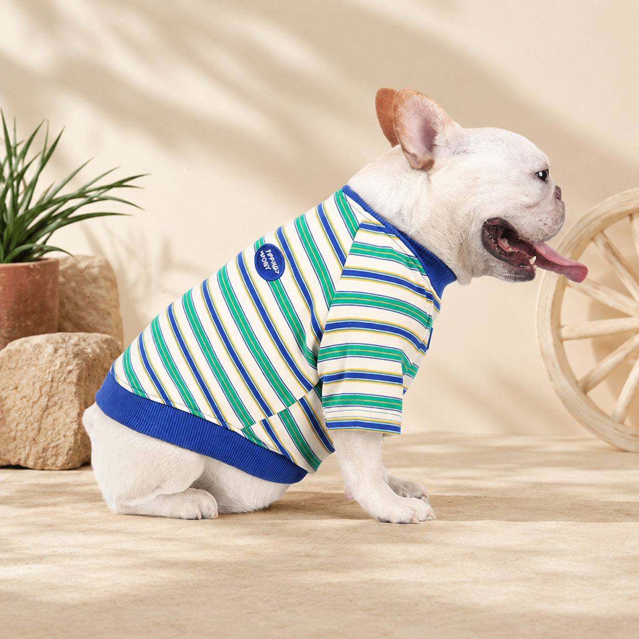 French Bulldog Striped Knit Hoodie