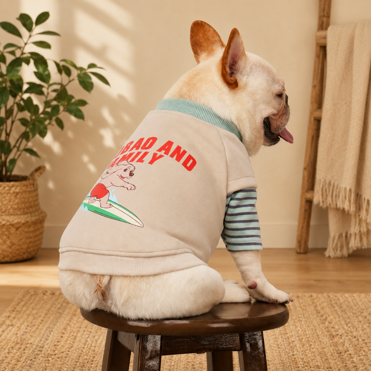 French Bulldog Embroidered Patchwork Sweatshirt