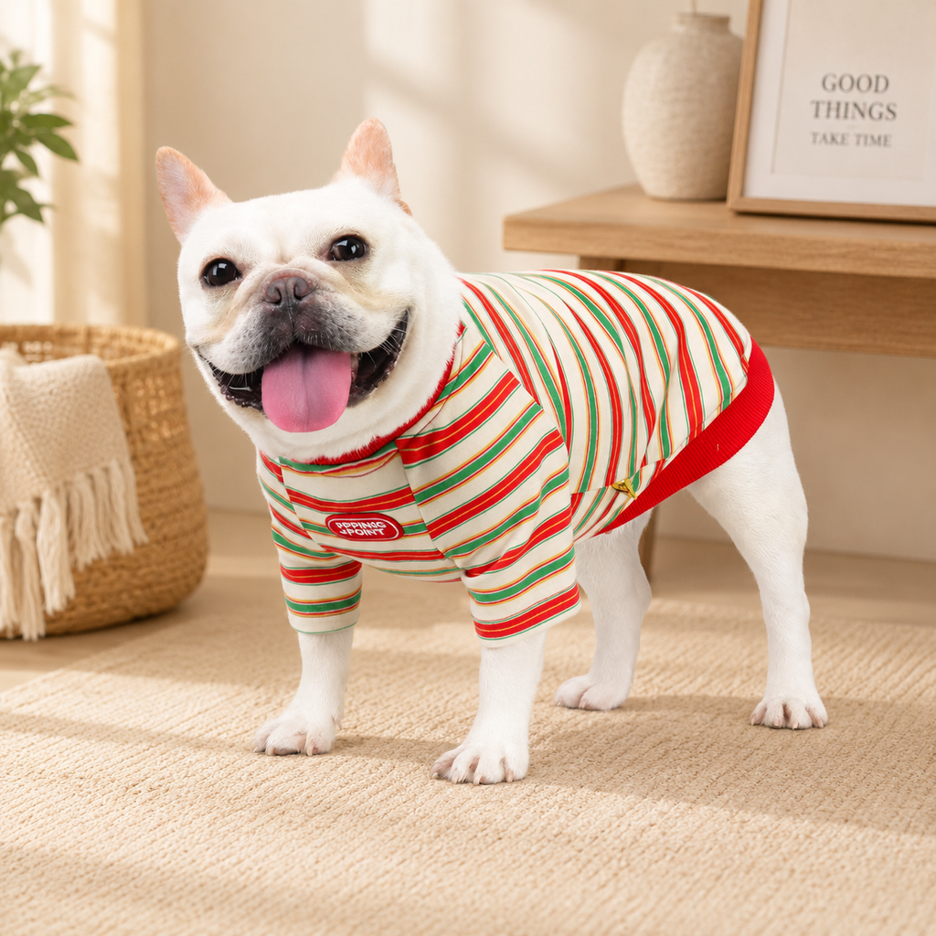 French Bulldog Striped Knit Hoodie