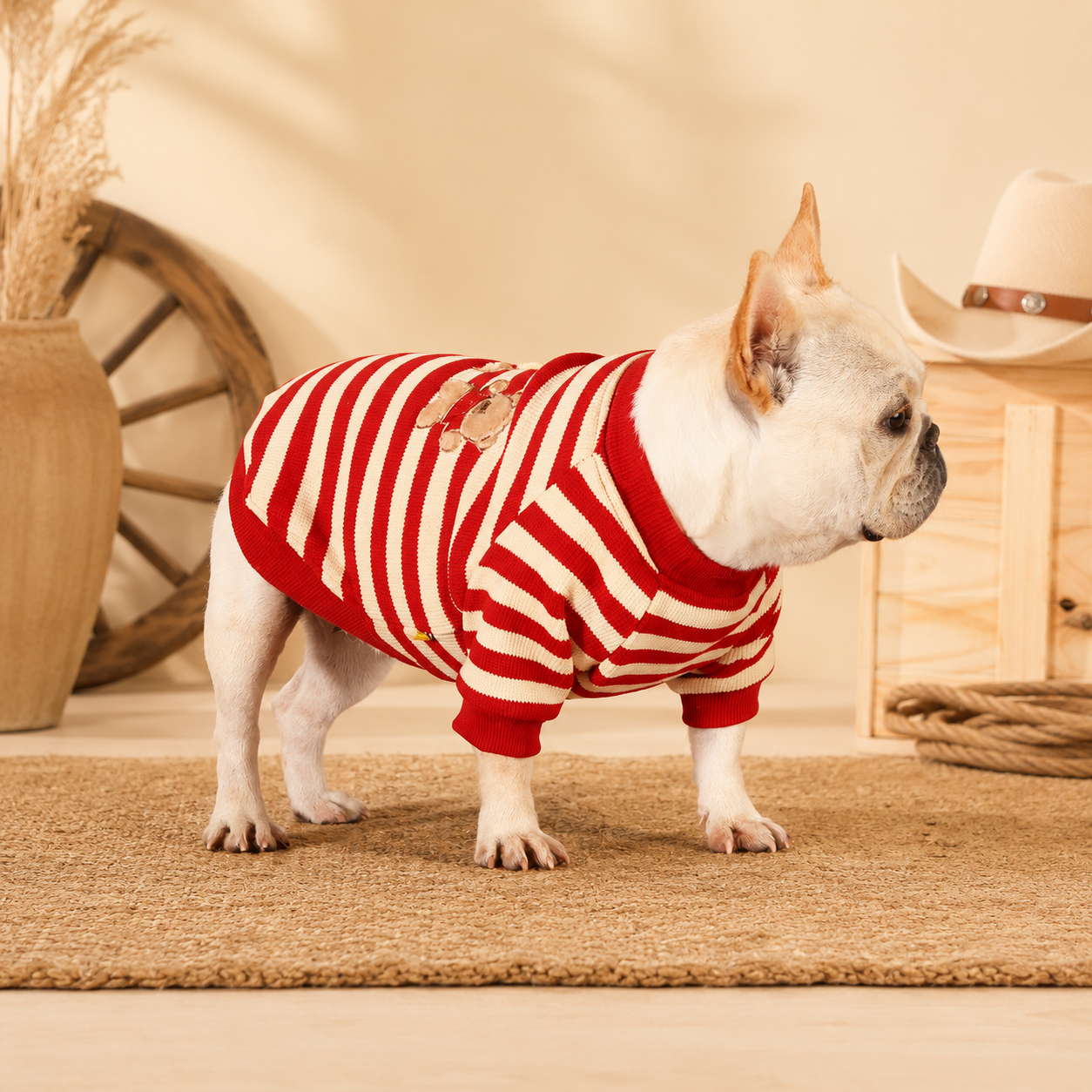 French Bulldog Striped Embroidered Sweatshirt
