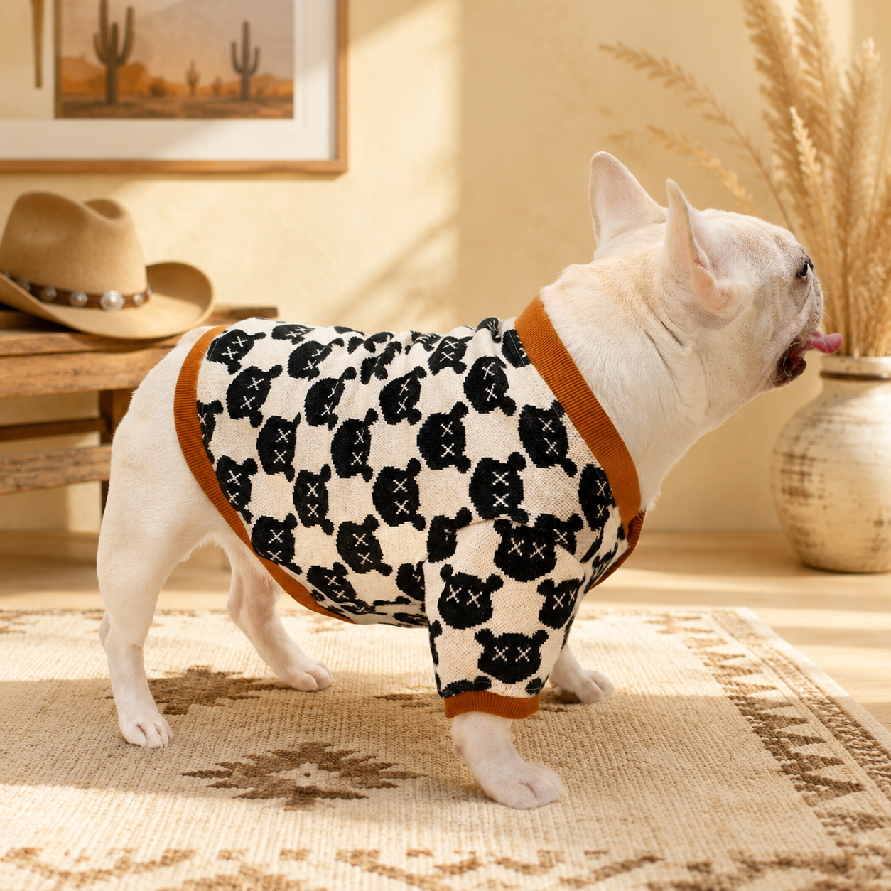 French Bulldog V-Neck Knit Sweater