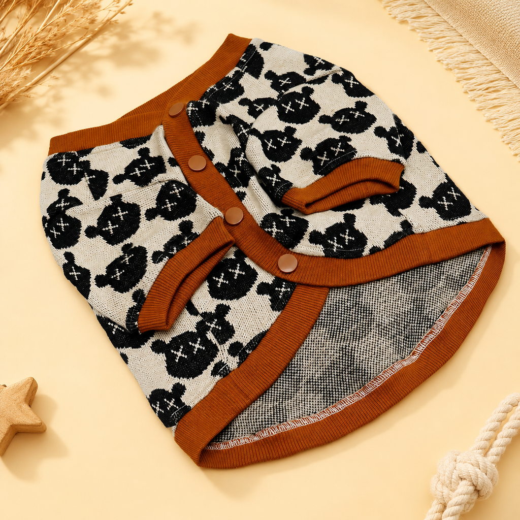French Bulldog V-Neck Knit Sweater