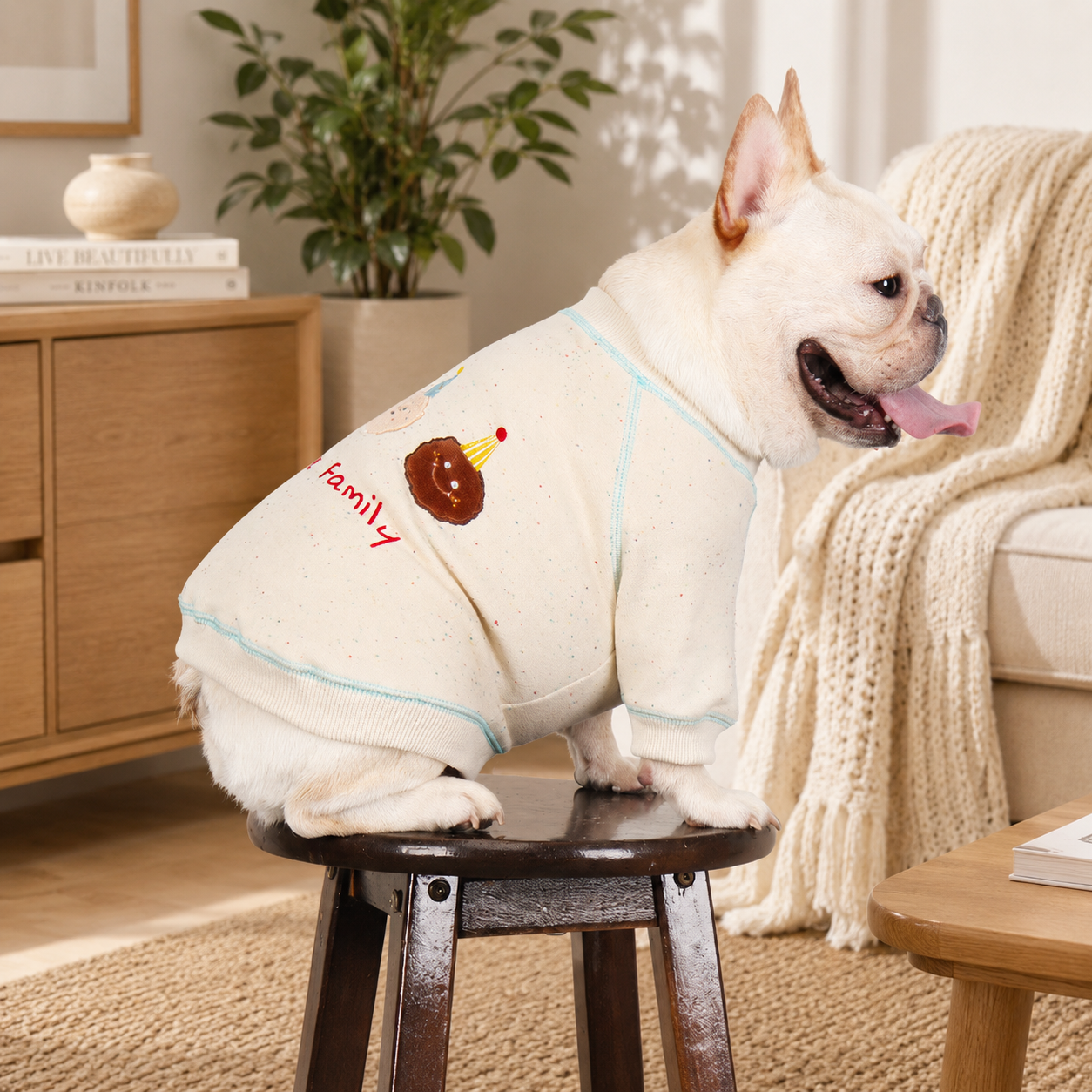 Embroidered Knit Crewneck Sweatshirt for French Bulldogs