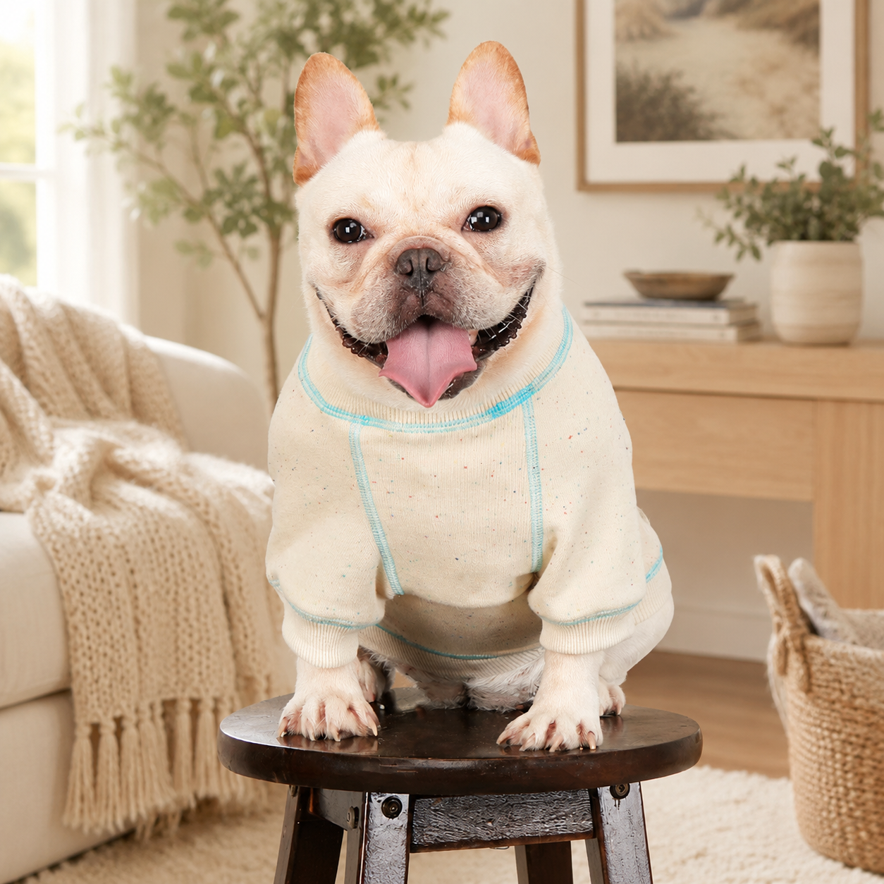 Embroidered Knit Crewneck Sweatshirt for French Bulldogs