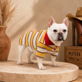 French Bulldog Striped Knit Dog T-Shirt with Embroidered Patch