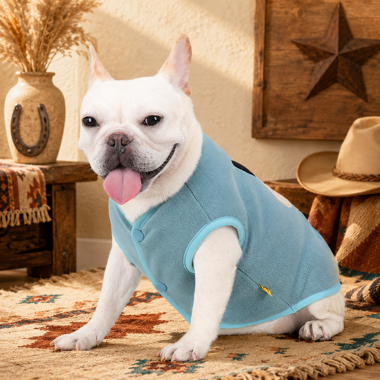 French Bulldog Fleece Vest with Contrast Piping Edge
