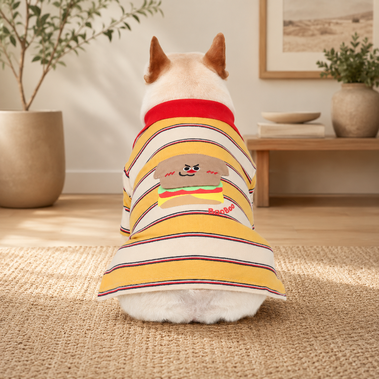 French Bulldog Striped Knit Dog T-Shirt with Embroidered Patch