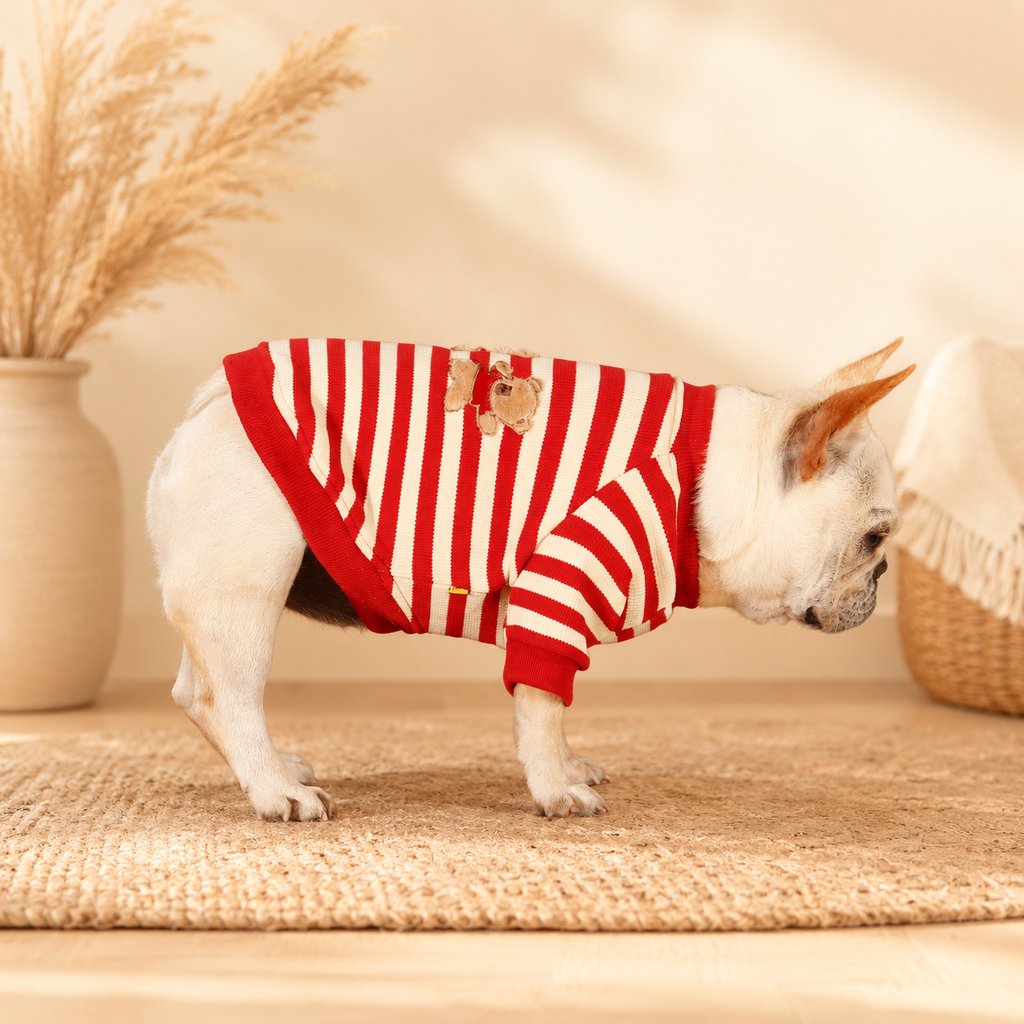 French Bulldog Striped Embroidered Sweatshirt