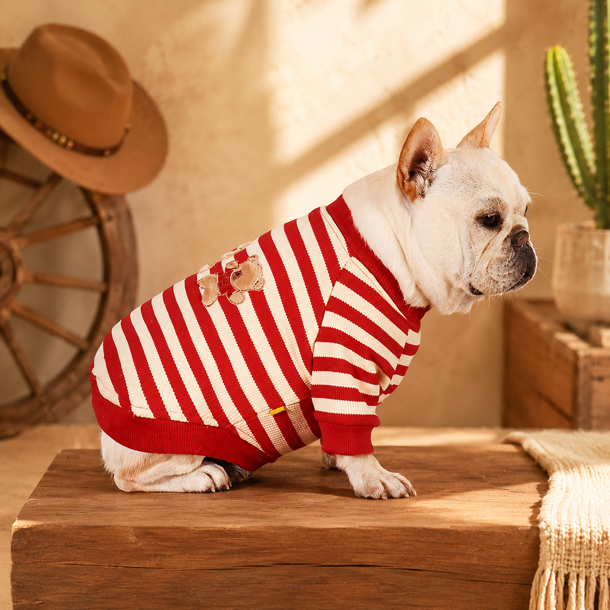 French Bulldog Striped Embroidered Sweatshirt