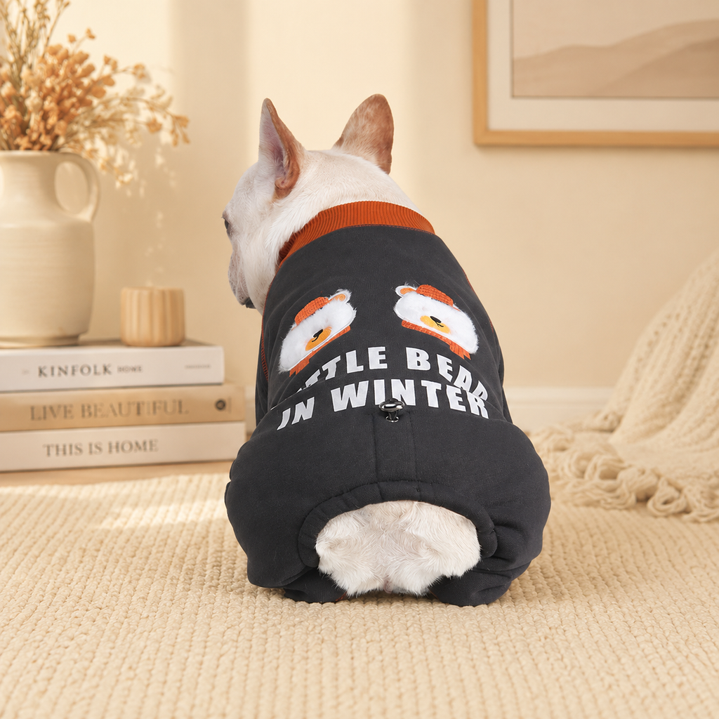 Fleece-Lined Embroidered Four-Legged Jumpsuit for French Bulldogs