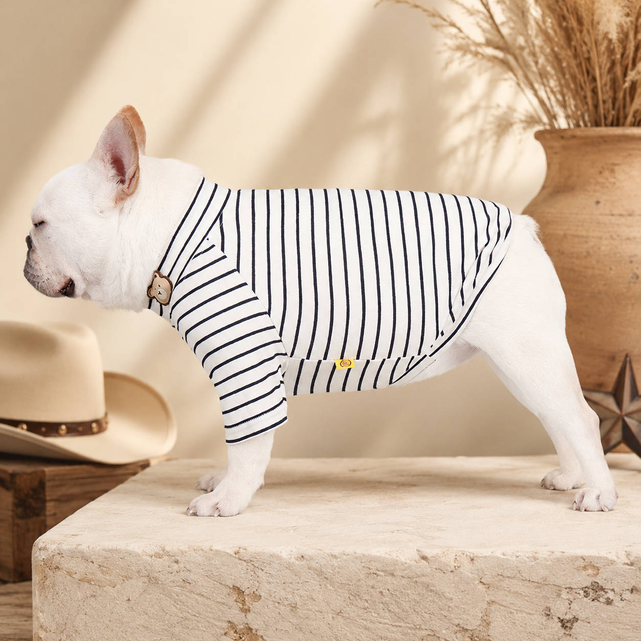 French Bulldog Striped Knit T-Shirt