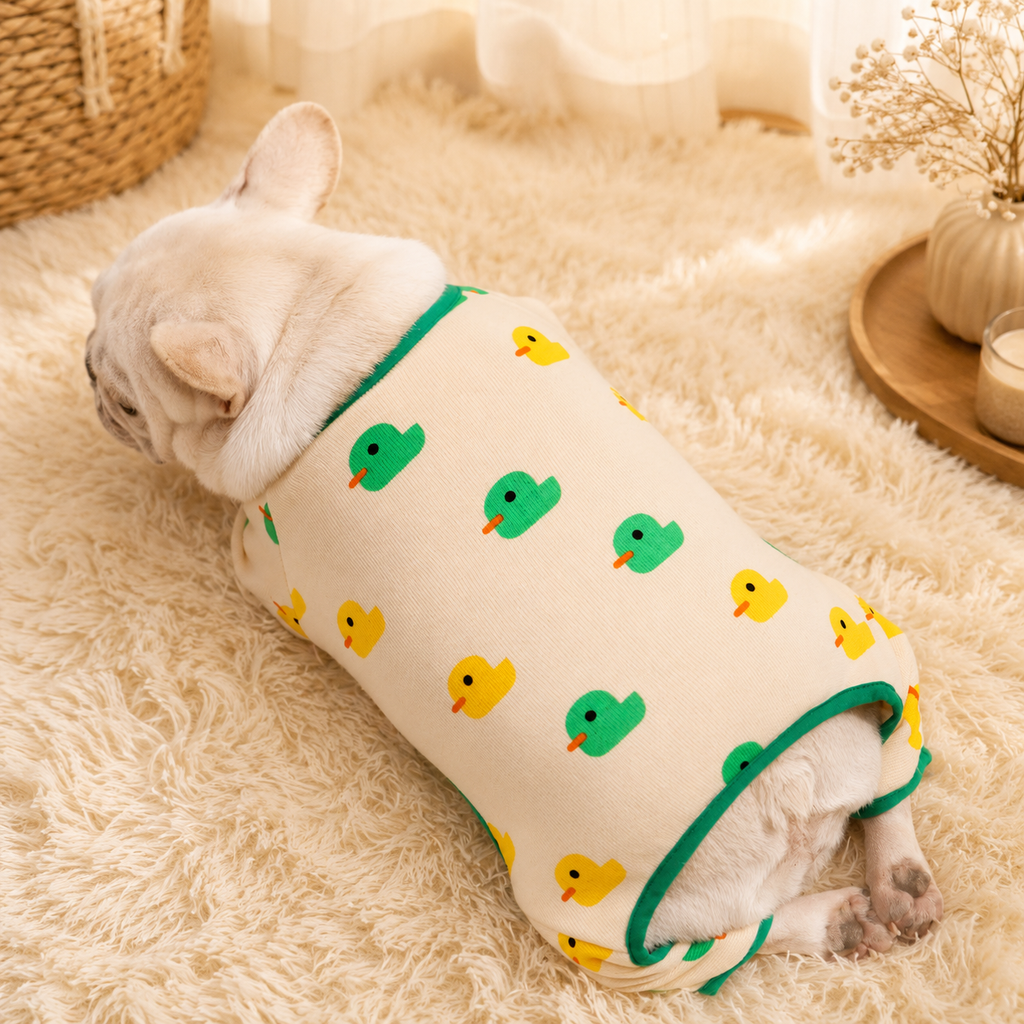 Yellow and green duck pattern close-up