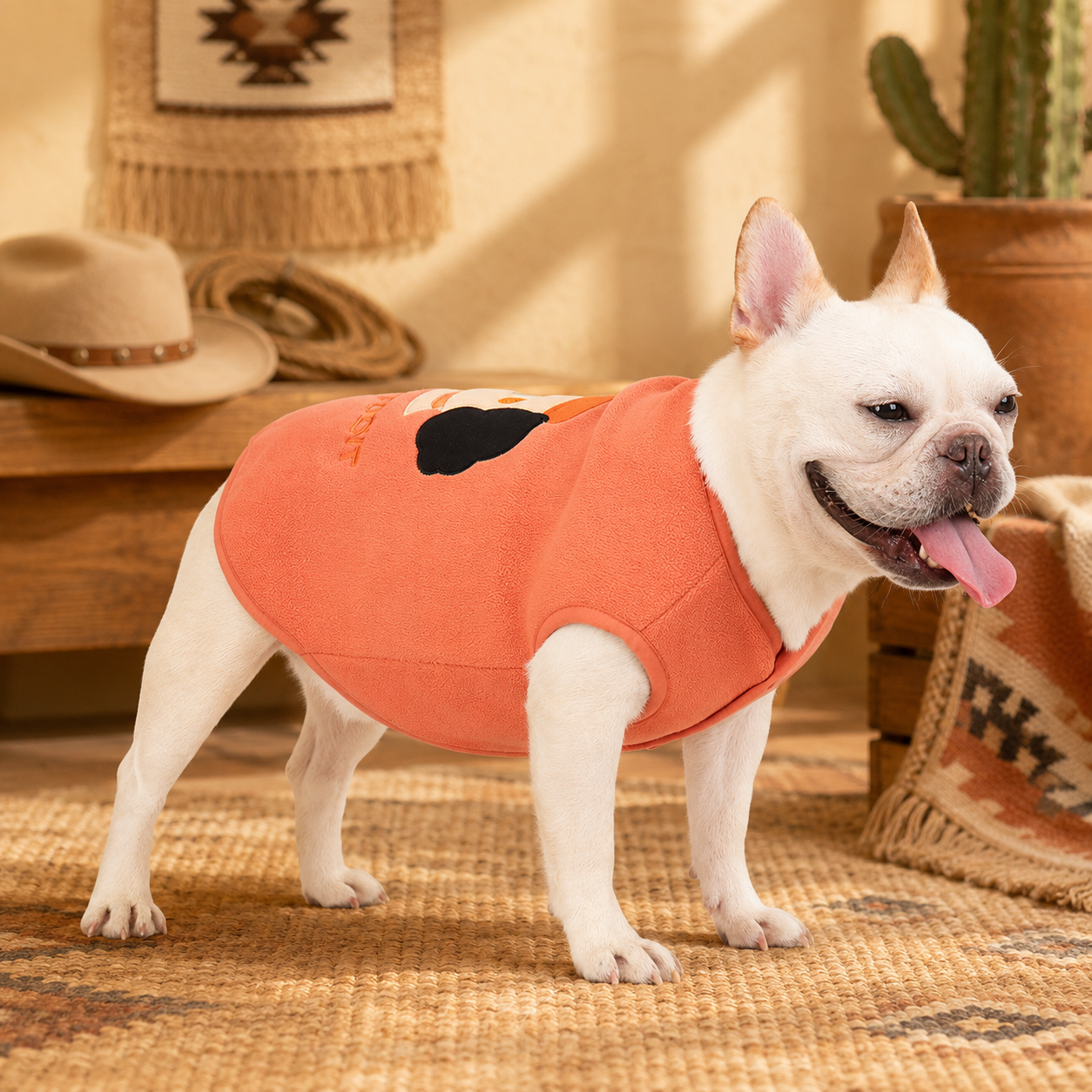 French Bulldog Fleece Vest with Contrast Piping Edge