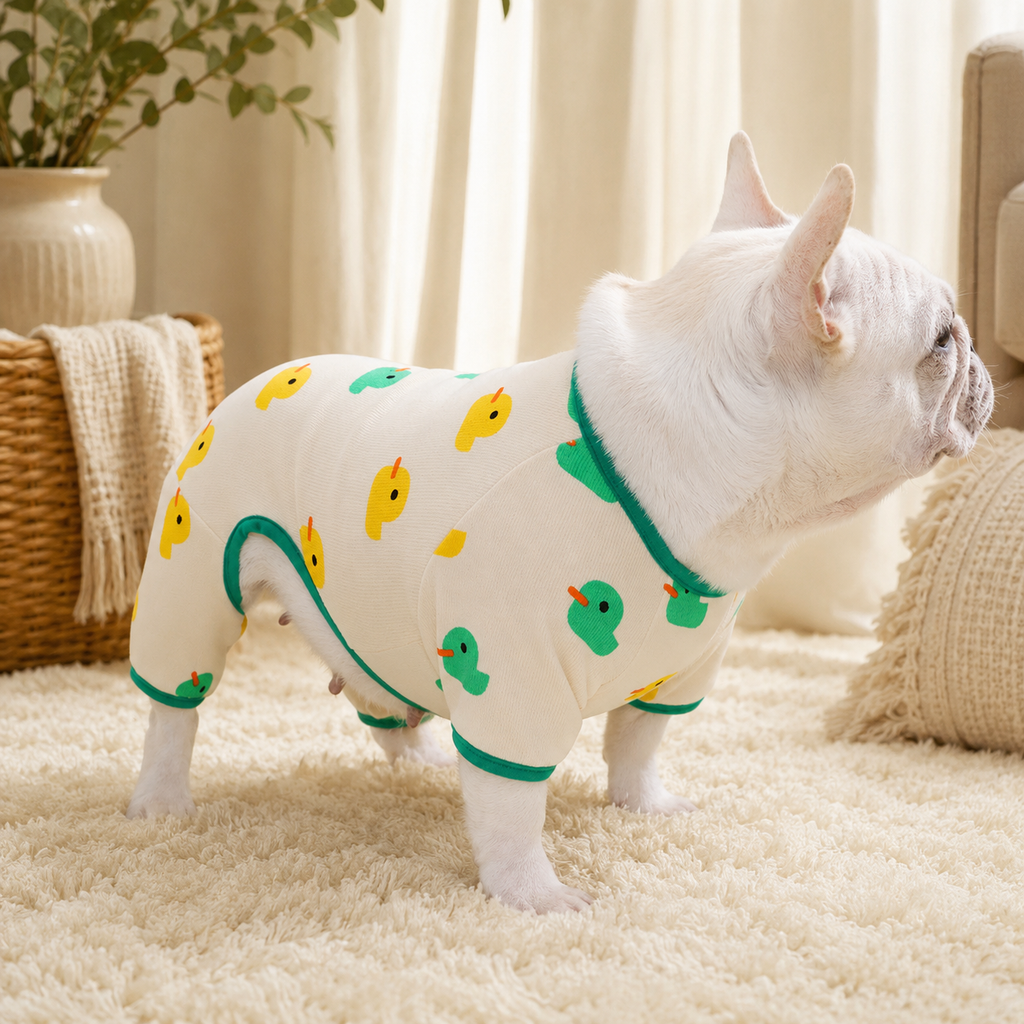 Cream homewear with green contrast trim