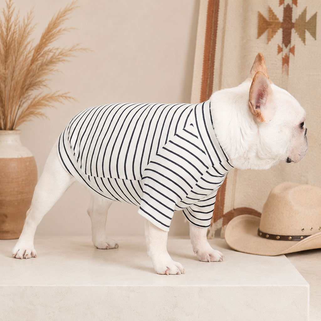 French Bulldog Striped Knit T-Shirt