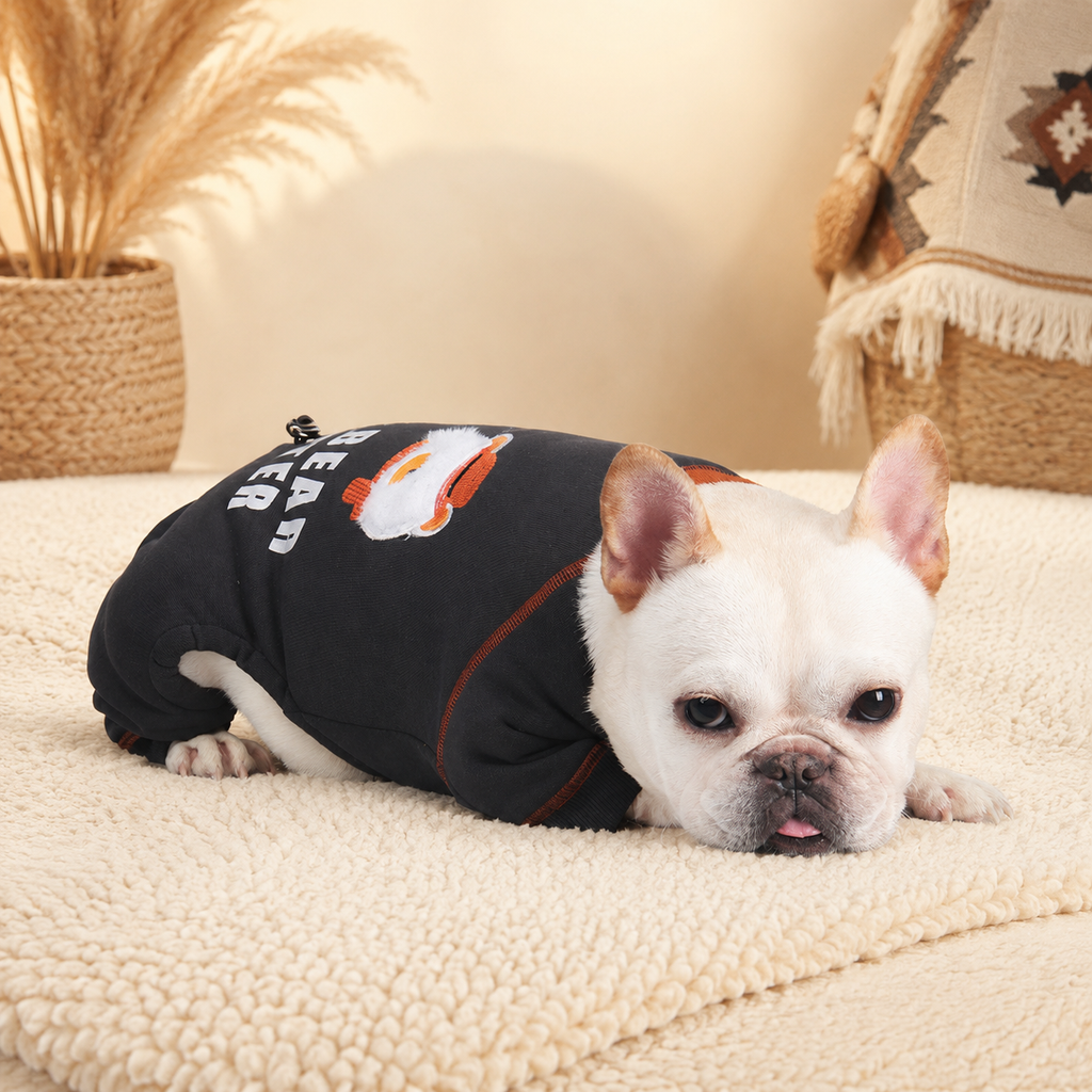 Fleece-Lined Embroidered Four-Legged Jumpsuit for French Bulldogs