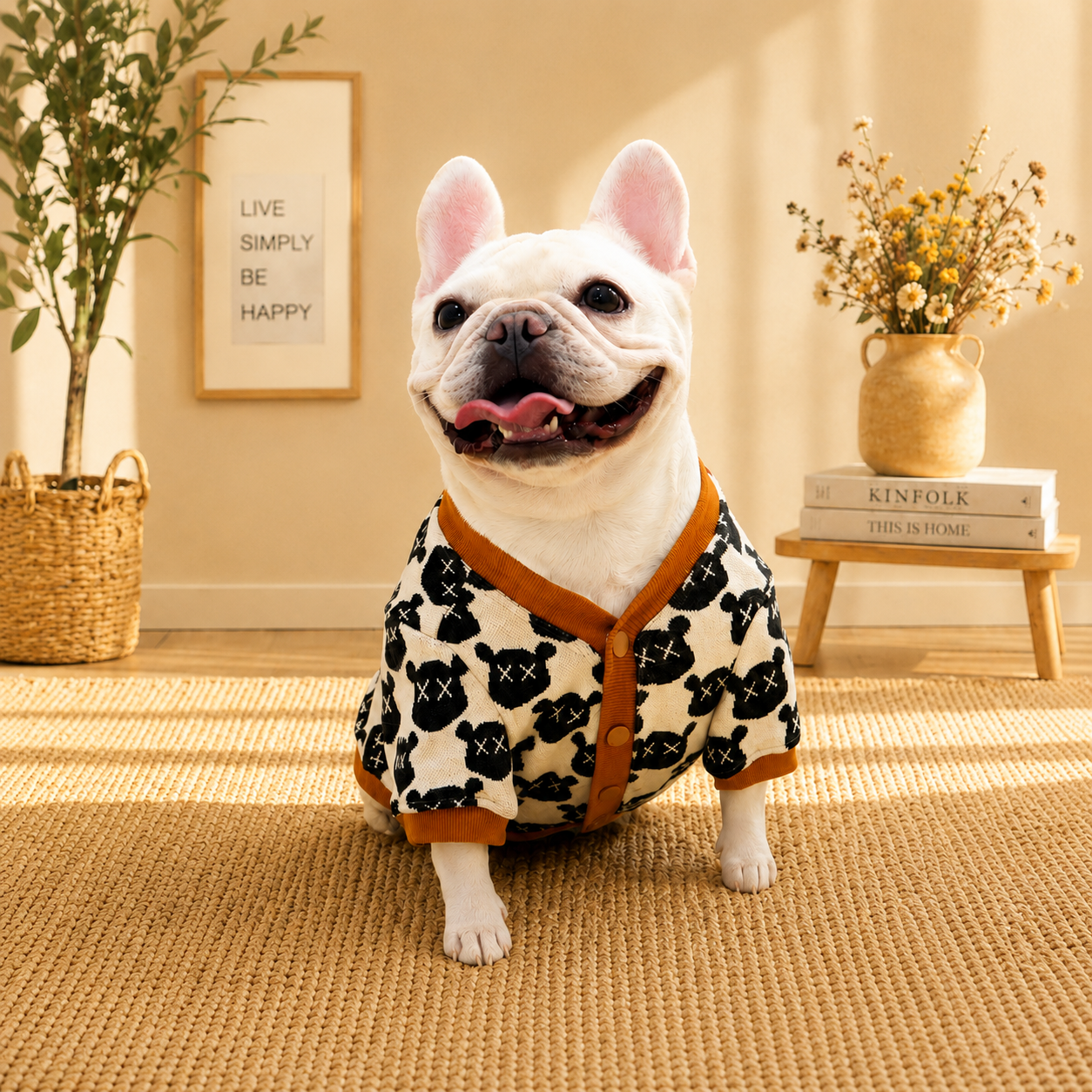 French Bulldog V-Neck Knit Sweater