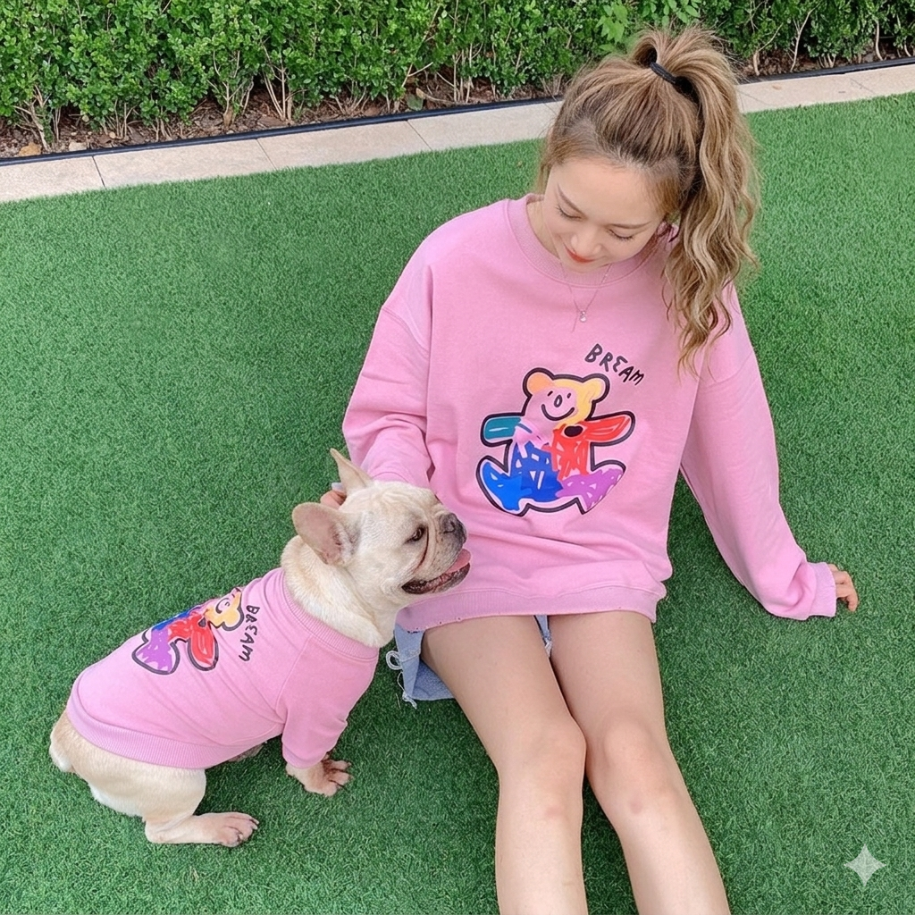 Matching Dog and Owner Outfit: Comfortable Early Autumn Crewneck Cotton Terry Printed Dog Hoodie/Sweater