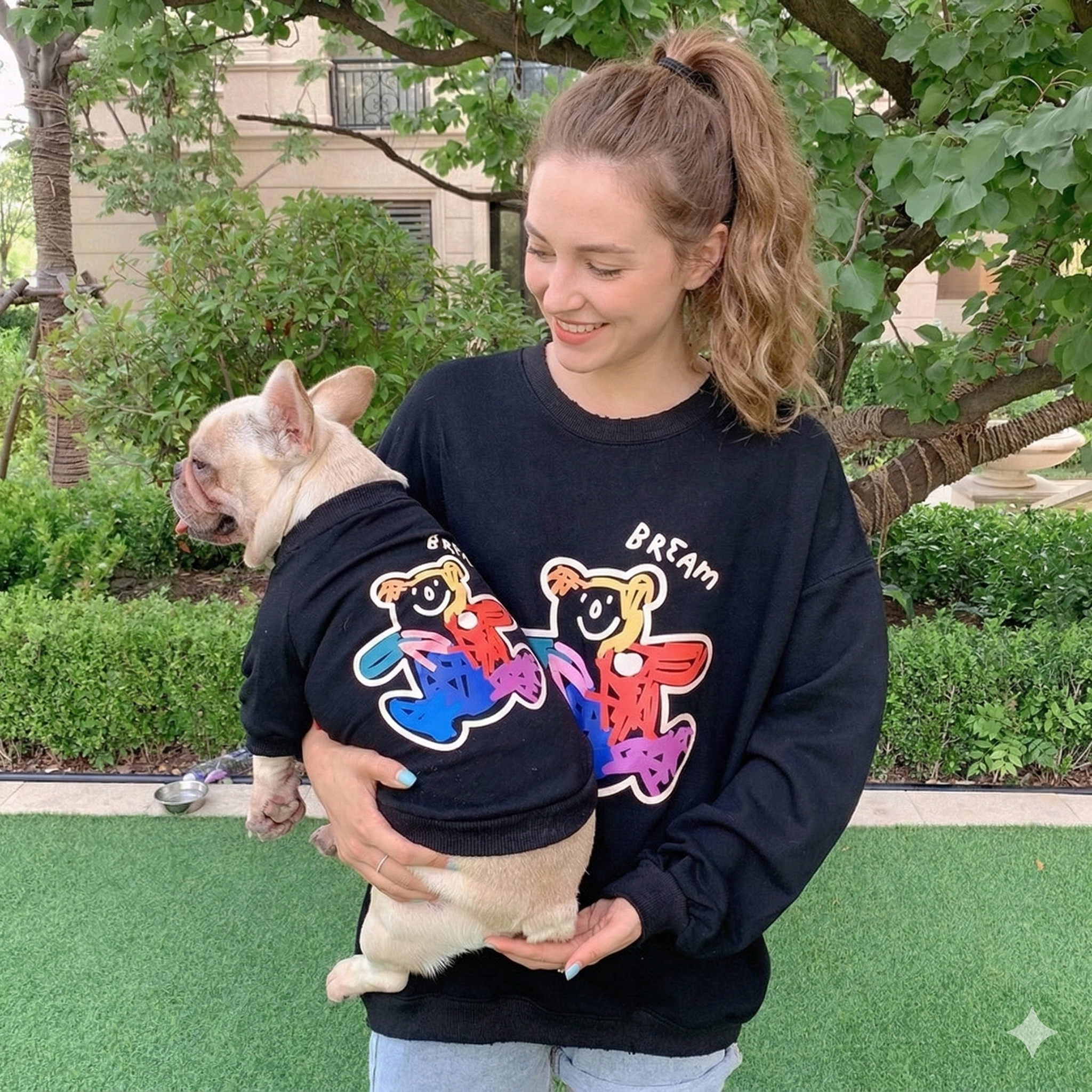 Matching Dog and Owner Outfit: Comfortable Early Autumn Crewneck Cotton Terry Printed Dog Hoodie/Sweater