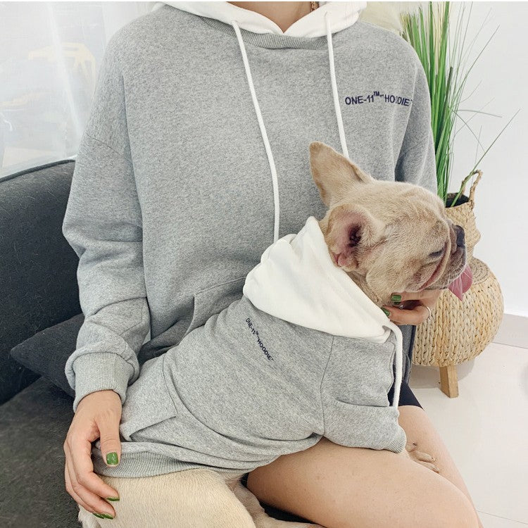 Urban Color-block Frenchie & Owner Matching Hoodie Set | Premium Embroidered French Terry Pet Apparel