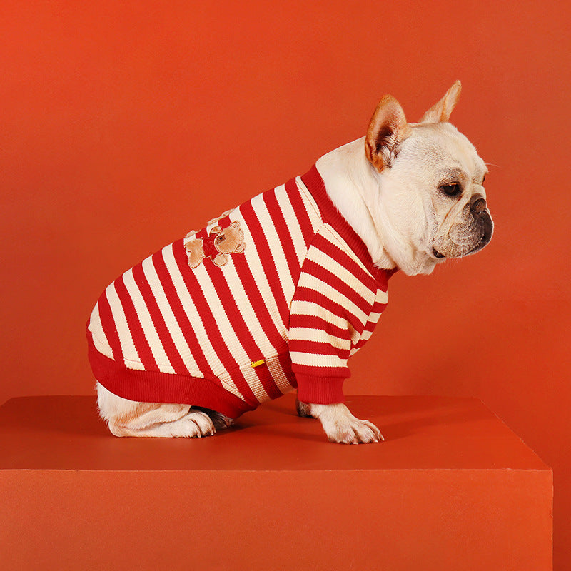 French Bulldog Striped Embroidered Sweatshirt