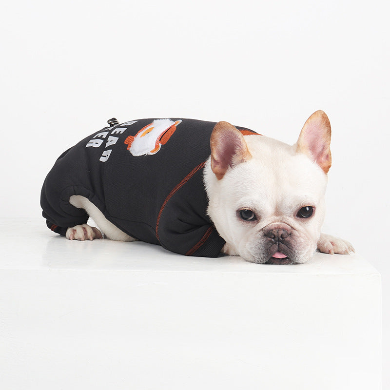 Fleece-Lined Embroidered Four-Legged Jumpsuit for French Bulldogs