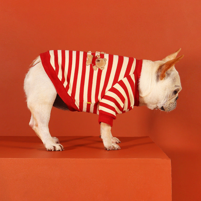 French Bulldog Striped Embroidered Sweatshirt
