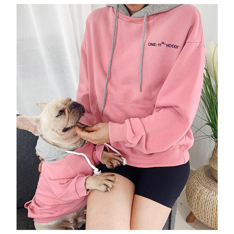 Urban Color-block Frenchie & Owner Matching Hoodie Set | Premium Embroidered French Terry Pet Apparel
