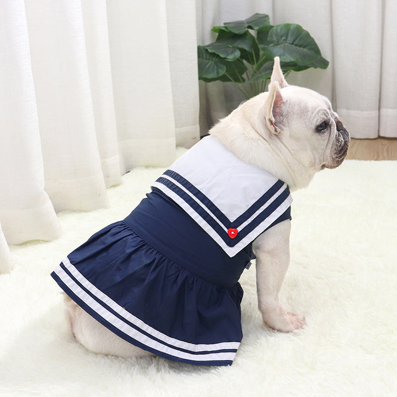 Frenchie Nautical Striped Dog Dress with Sailor Collar