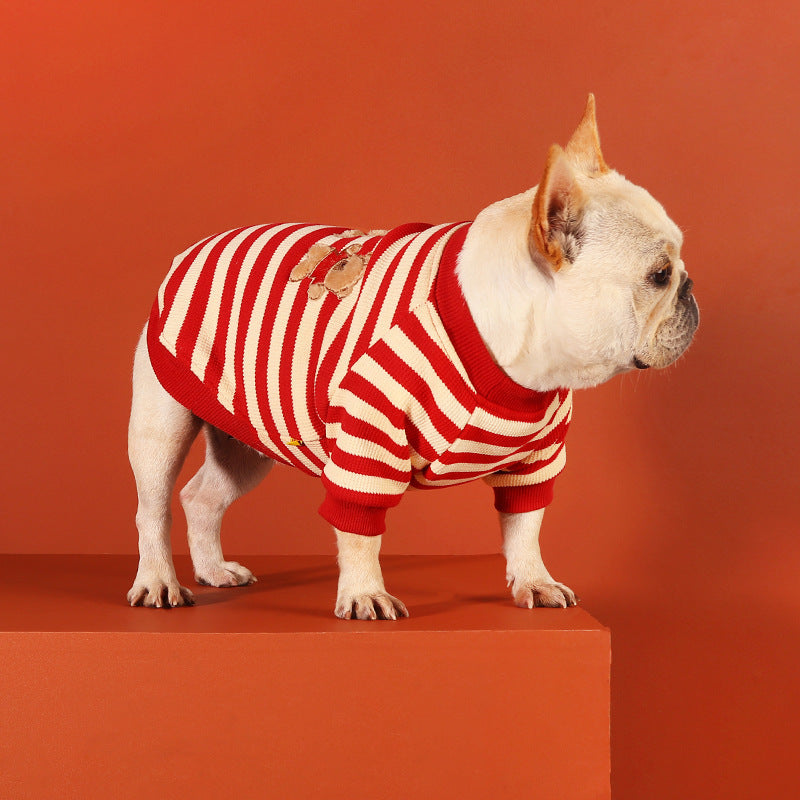 French Bulldog Striped Embroidered Sweatshirt