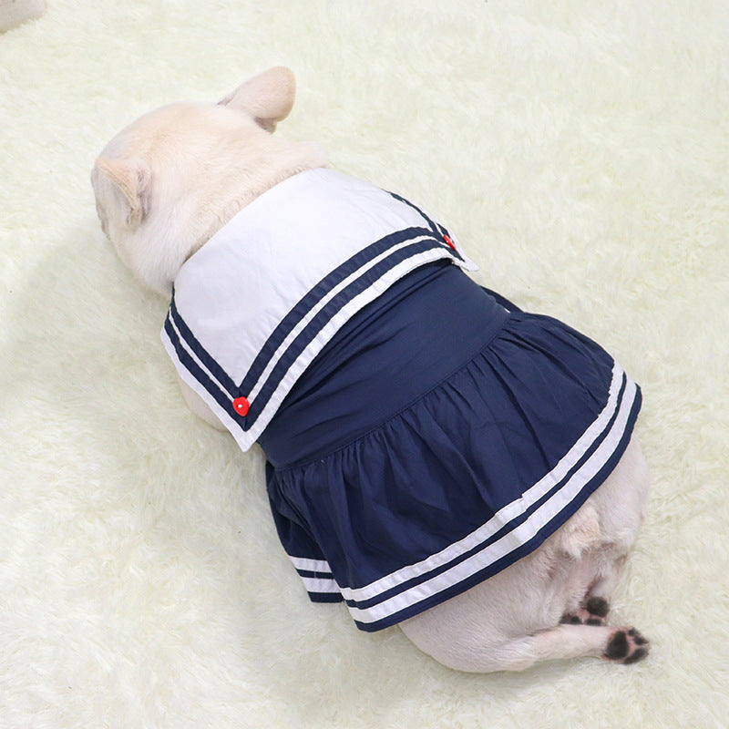 Frenchie Nautical Striped Dog Dress with Sailor Collar