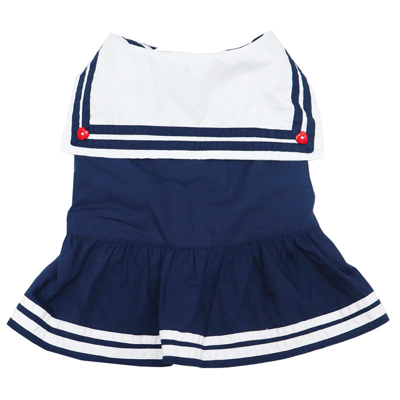 Frenchie Nautical Striped Dog Dress with Sailor Collar
