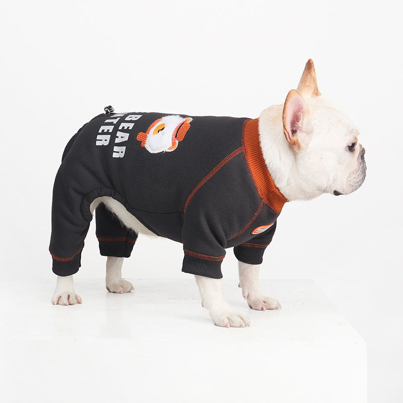 Fleece-Lined Embroidered Four-Legged Jumpsuit for French Bulldogs