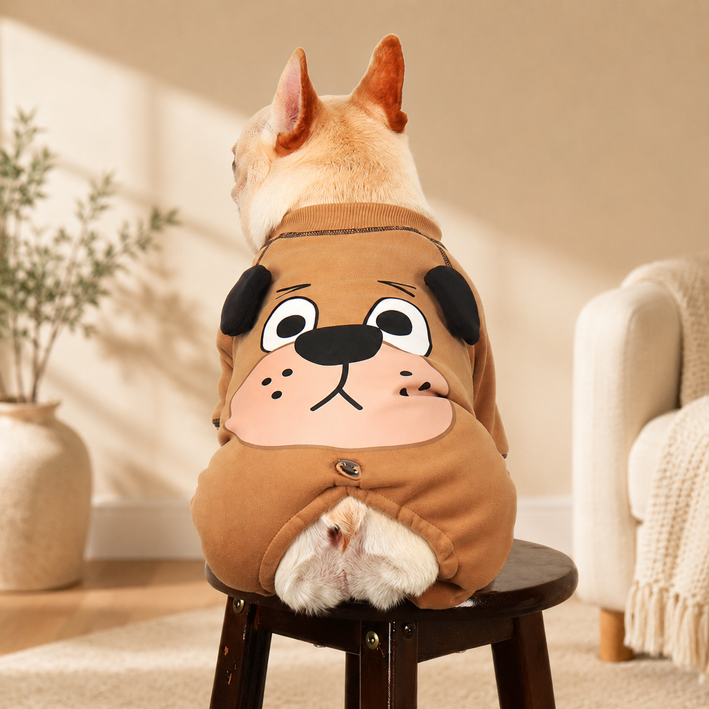 French Bulldog Printed Four-Leg Dog Jumpsuit – Cozy Pet Outfit for Fall & Winter