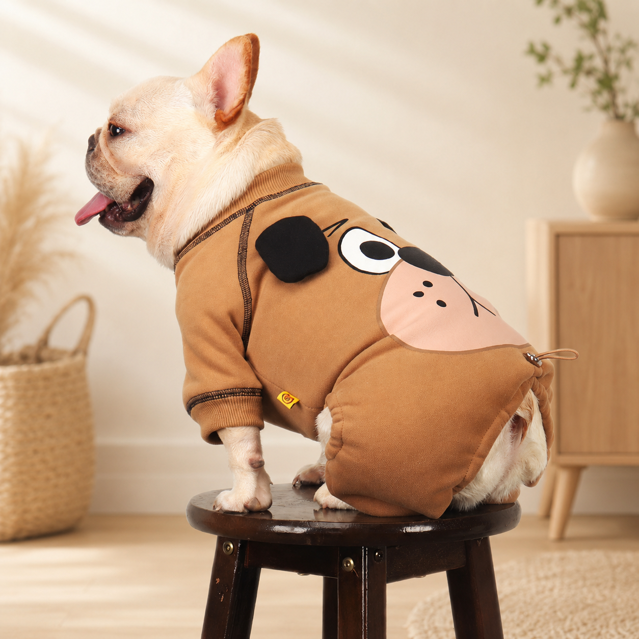 French Bulldog Printed Four-Leg Dog Jumpsuit – Cozy Pet Outfit for Fall & Winter