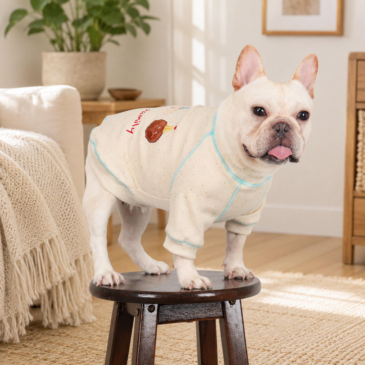 Embroidered Knit Crewneck Sweatshirt for French Bulldogs