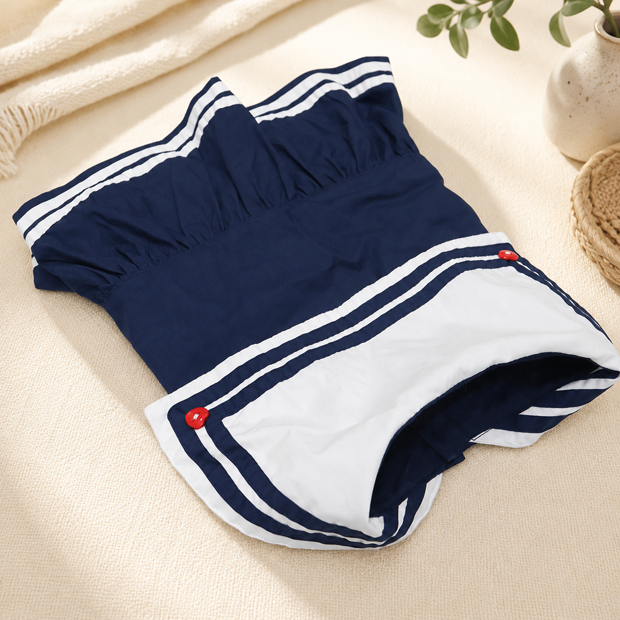 Frenchie Nautical Striped Dog Dress with Sailor Collar
