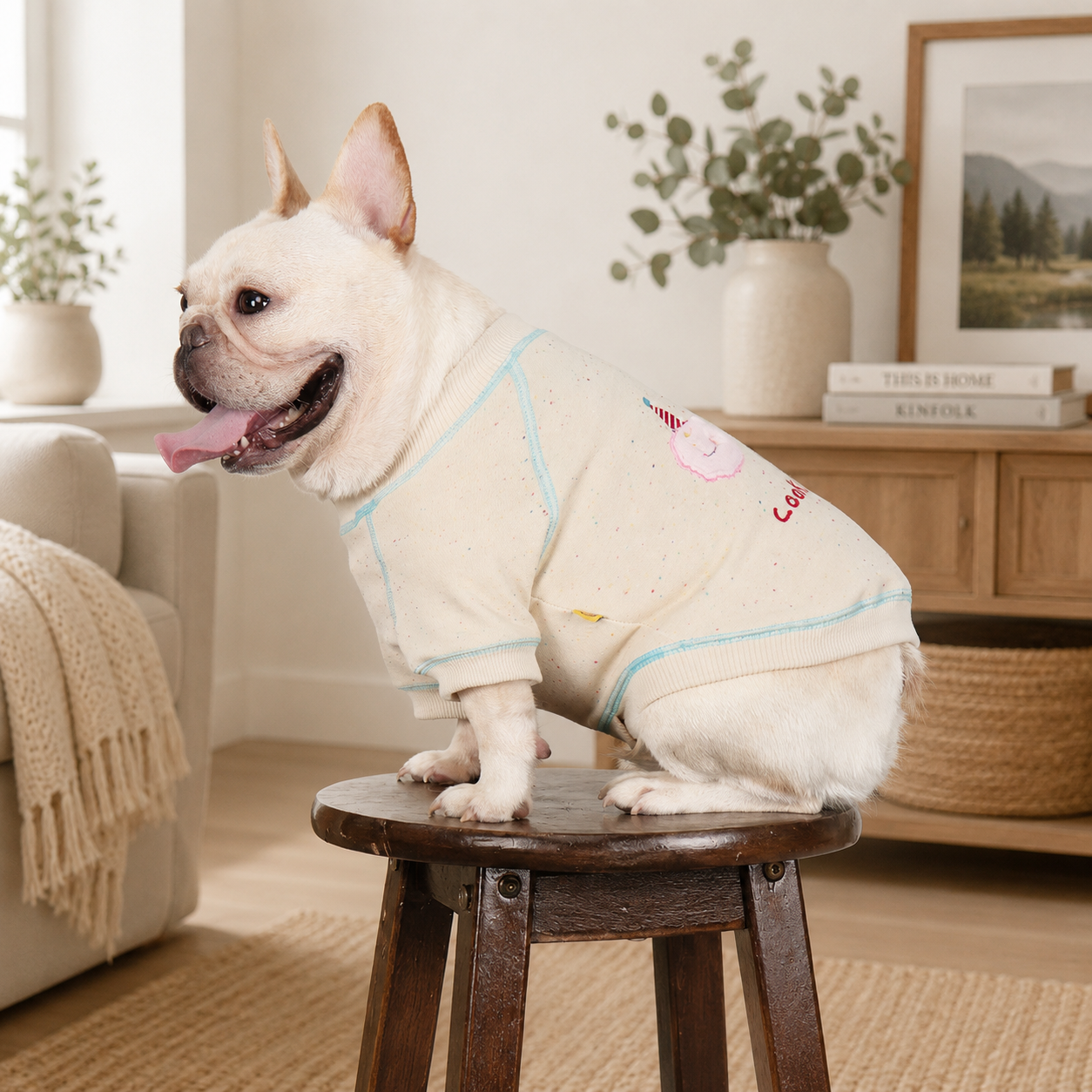 Embroidered Knit Crewneck Sweatshirt for French Bulldogs