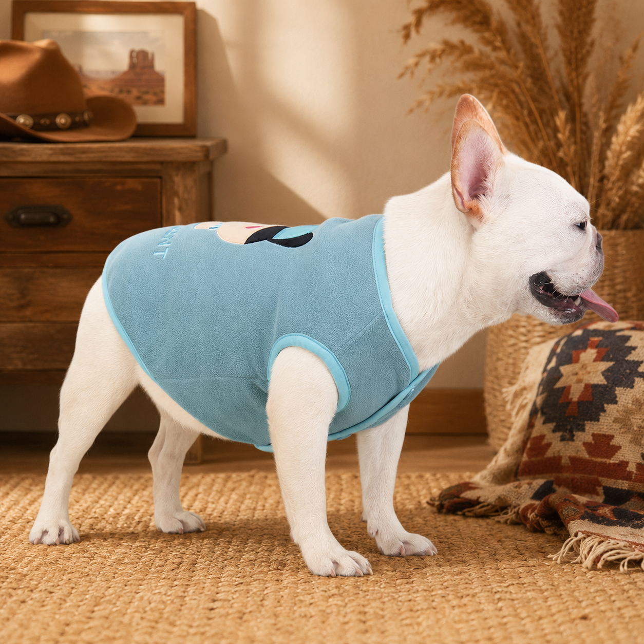 French Bulldog Fleece Vest with Contrast Piping Edge