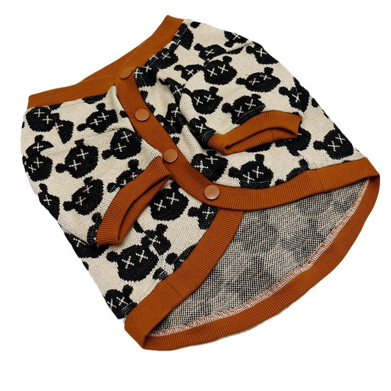 French Bulldog V-Neck Knit Sweater