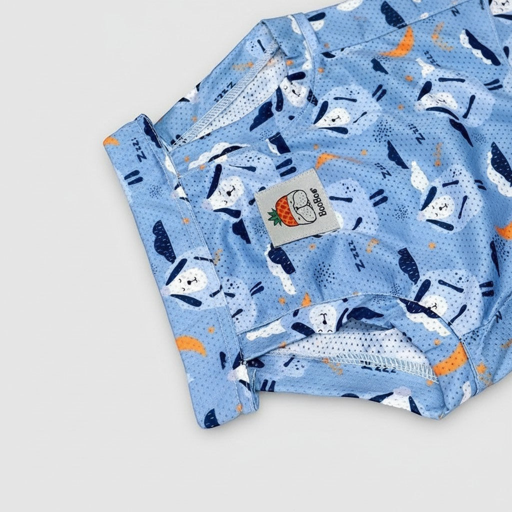 Frenchie Family Co. light blue mesh dog cooling vest with a cute French bulldog print and Zzz graphics.